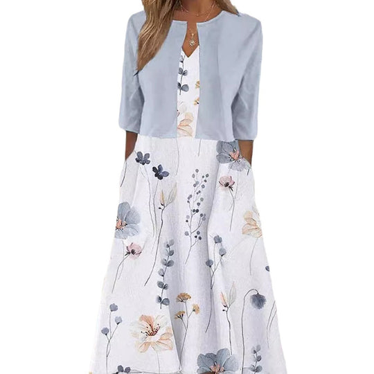 Damen Maxikleid mit floralen Akzenten und schickem Bolero Heidi-Mode