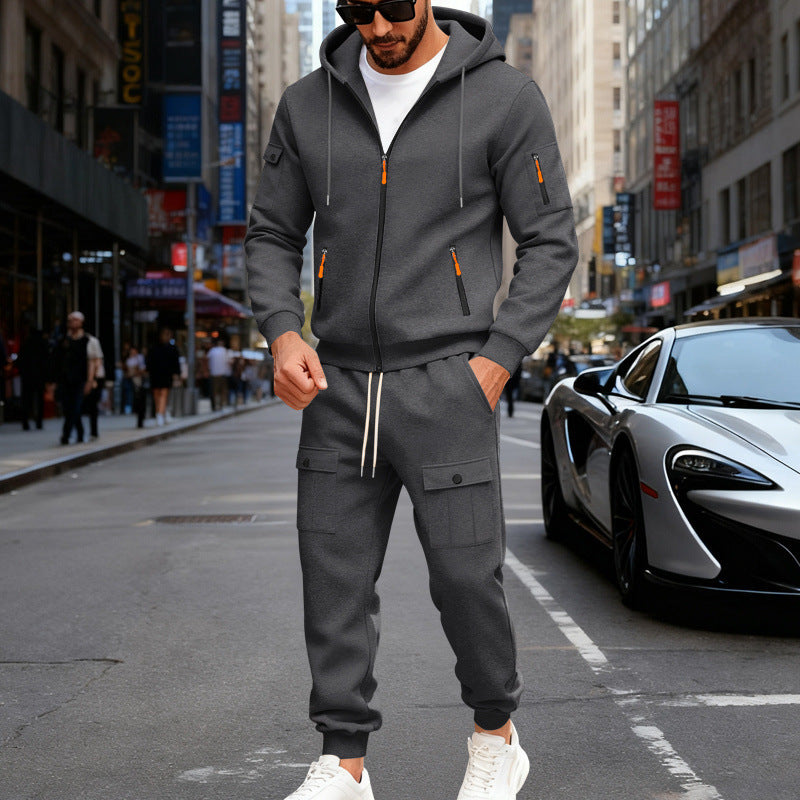 Herren nan sportliches Cargo-Jogging-Set mit Kapuzenjacke, durchgehendem Reißverschluss und funktionalen Mehrzwecktaschen EB