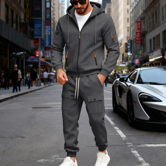 Herren nan sportliches Cargo-Jogging-Set mit Kapuzenjacke, durchgehendem Reißverschluss und funktionalen Mehrzwecktaschen EB