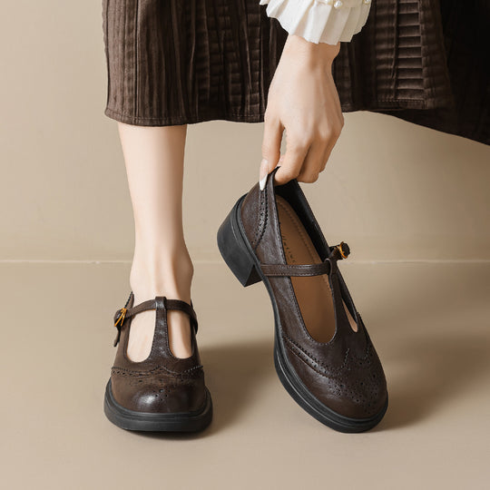 Damen Ballerinas mit modischem Riemen und stilvollem Blockabsatz EB