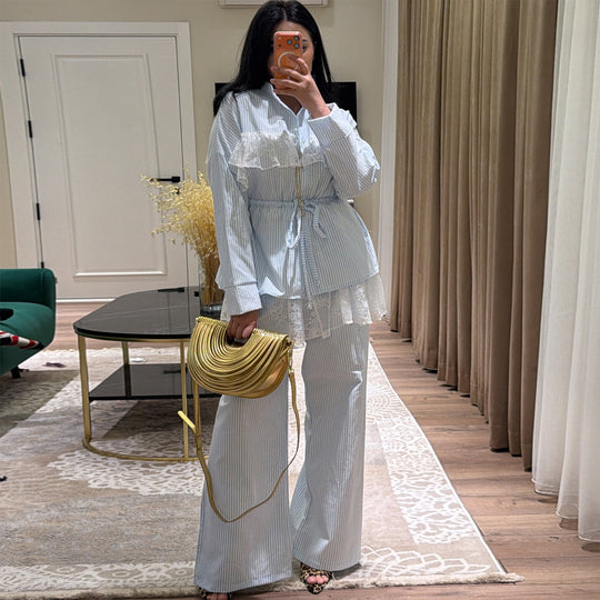 Damen Lässig-elegantes Set mit Rüschendetails und hohem Bund EB