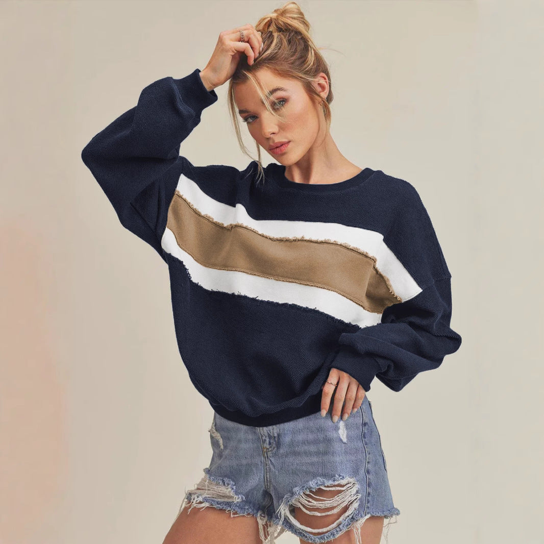 Damen Kuscheliger Oversized Pullover mit Streifen EB