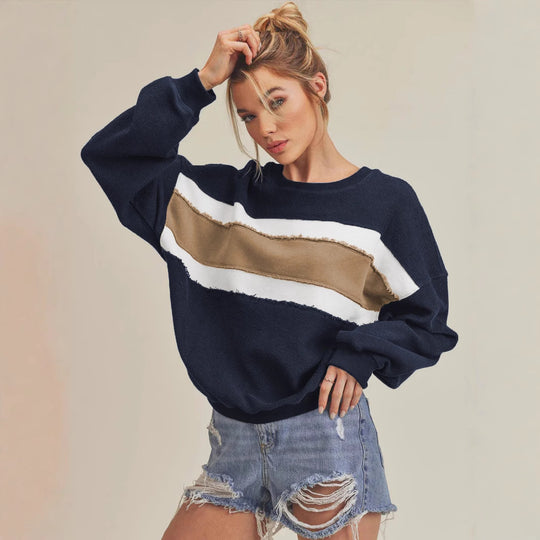 Damen Kuscheliger Oversized Pullover mit Streifen EB