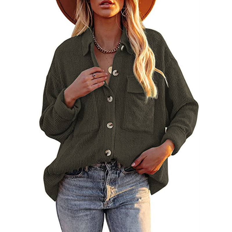 Damen Lässige Strickjacke mit Knopfleiste und Taschen EB