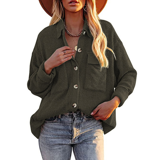 Damen Lässige Strickjacke mit Knopfleiste und Taschen EB