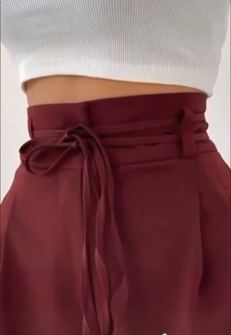 Damen weite Chino-Hose mit hohem Bund und verstellbarem Kordelzug EB