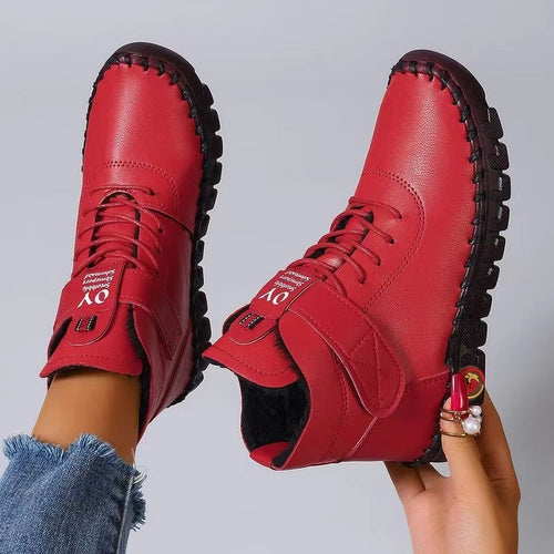 Damen nan knöchelhohe Freizeitboots mit Klettverschluss, elastischer Schnürung und markanter Profilsohle EB