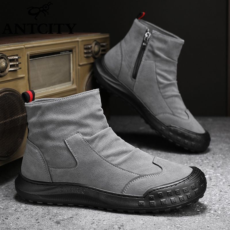 Damen Stiefeletten aus weichem Wildleder mit wasserdichter Sohle und modischem Reißverschluss EB