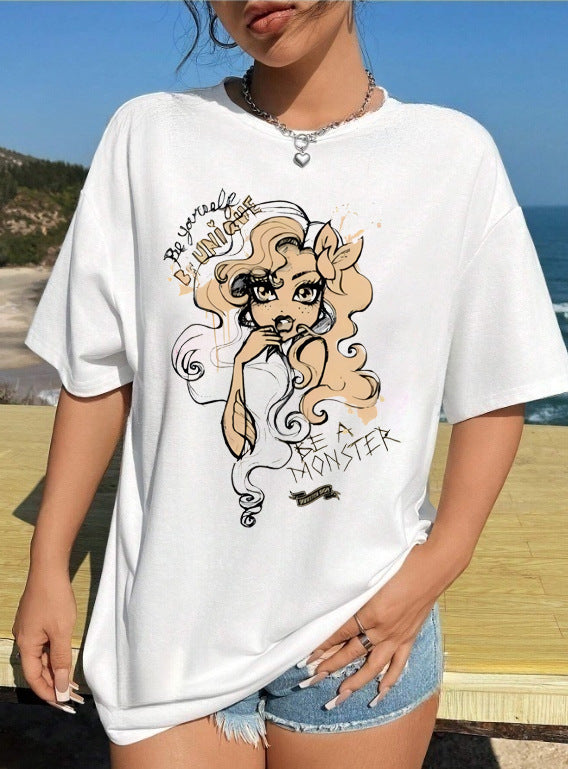 Damen T-Shirt mit künstlerischem Skelettmotiv und einzigartigem Druck EB