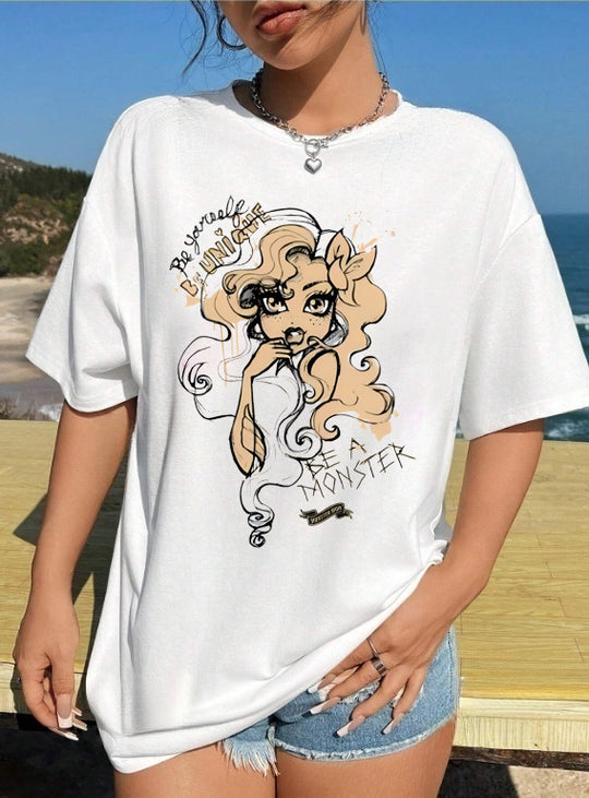 Damen T-Shirt mit künstlerischem Skelettmotiv und einzigartigem Druck EB