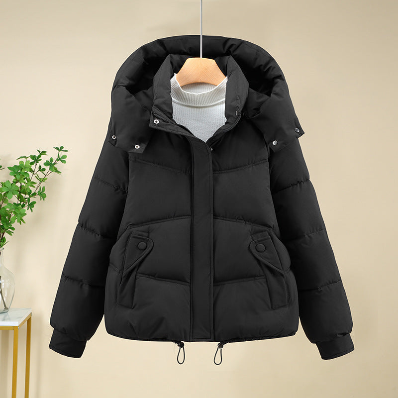 Damen moderne Pufferjacke mit abnehmbarer Kapuze und praktischen Taschen EB