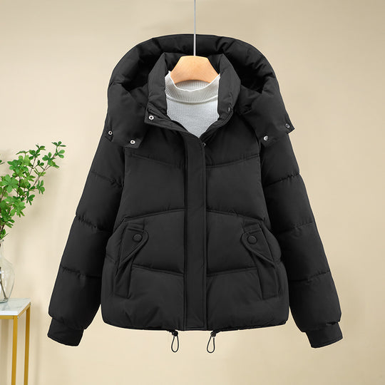Damen moderne Pufferjacke mit abnehmbarer Kapuze und praktischen Taschen EB