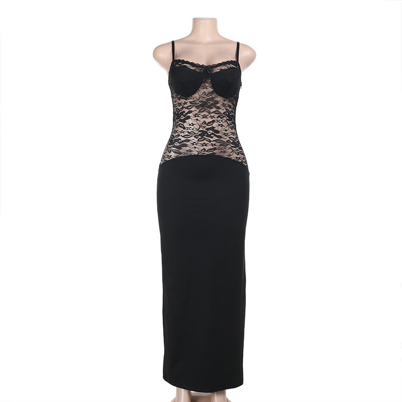 Damen elegantes Spitzenkleid mit figurbetontem Unterteil und verführerischem Oberteil EB
