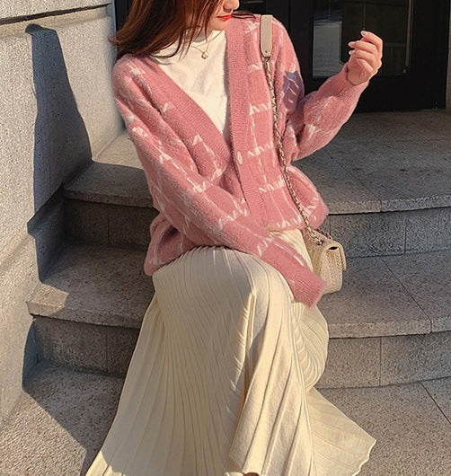 Damen Kuscheliger Oversized-Strickcardigan mit Karomuster EB