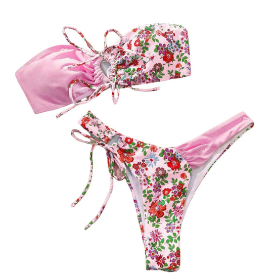 Damen Bandeau-Bikini Set mit floralem Design EB