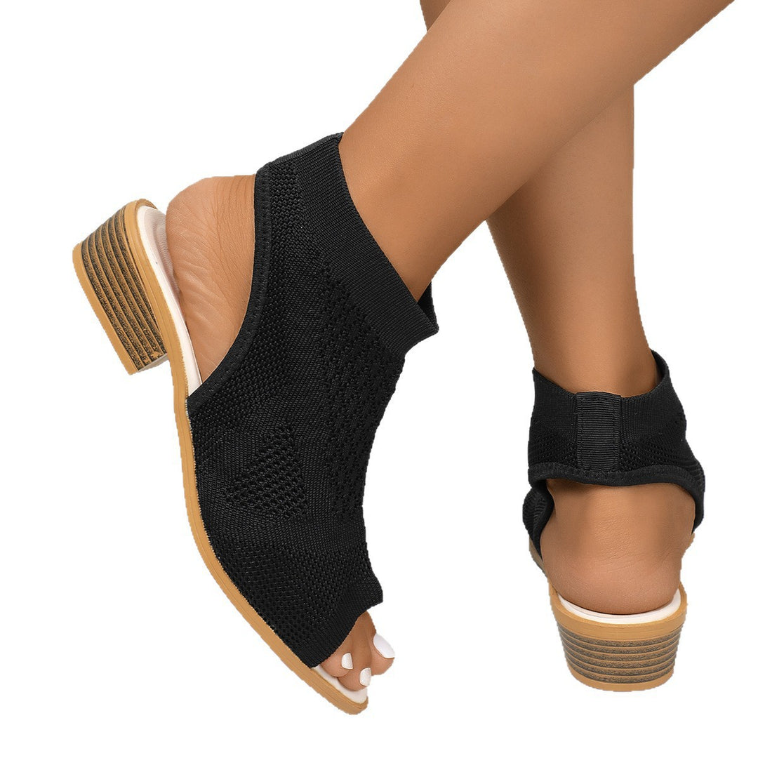 Damen offene Riemchen-Pantoletten mit atmungsaktivem Strickdesign EB