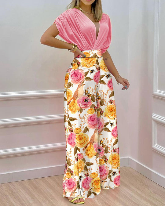 Damen Weit geschnittene Sommerhose mit floralem Design EB