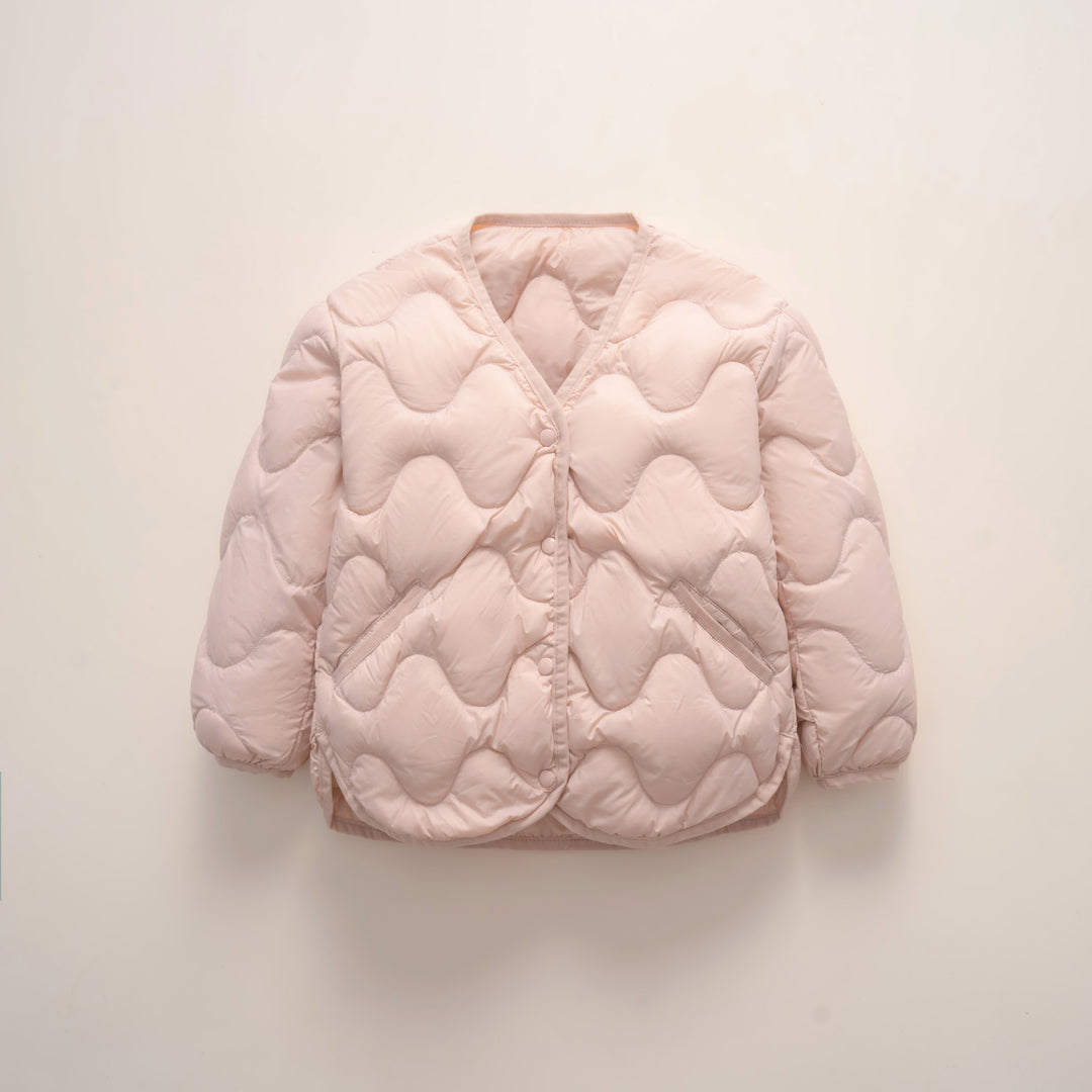 Damen gesteppte Daunenjacke mit modernen Wellenmustern und praktischen Taschen EB