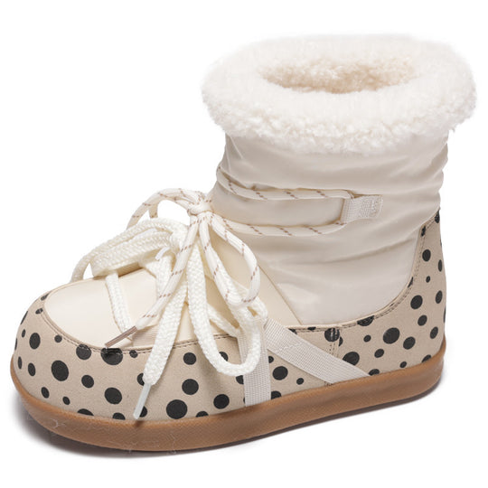 Damen Kuschelige Winterstiefel mit modischem Polka-Dot Design und weichem Kunstfellkragen EB