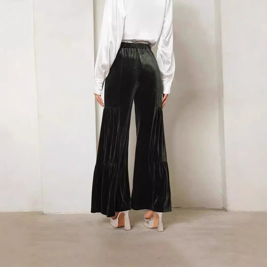 Damen Elegante Samt-Hosen mit Weitem Bein und Hohem Bund EB