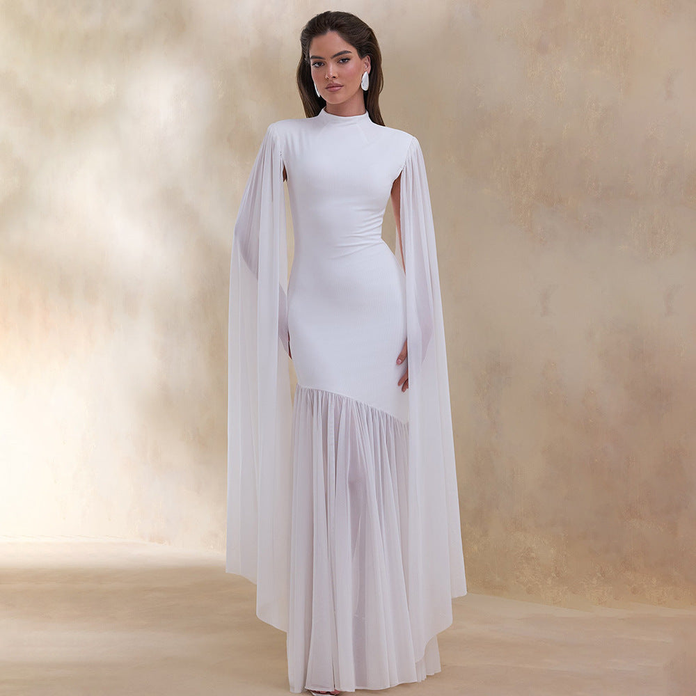 Damen Elegantes Maxikleid mit fließendem Stoff und ausgefallenen Ärmeln EB