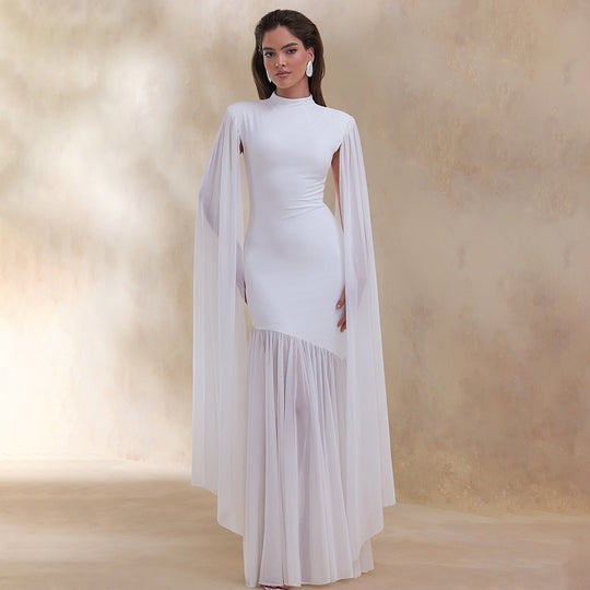 Damen Elegantes Maxikleid mit fließendem Stoff und ausgefallenen Ärmeln EB
