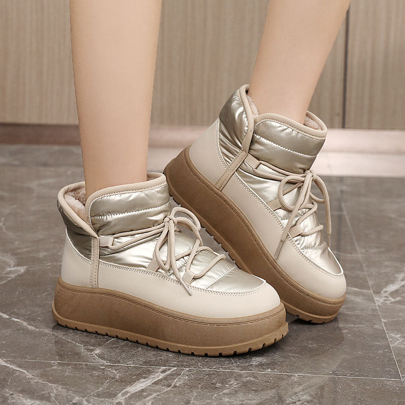 Damen modische Winterstiefeletten mit warmem Kunstfell und robuster Sohle EB