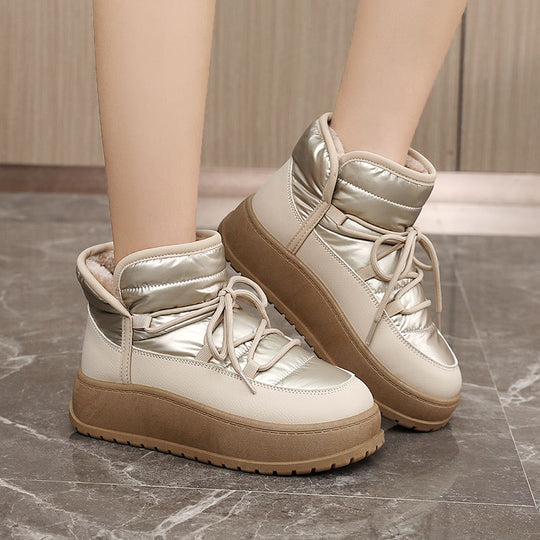 Damen modische Winterstiefeletten mit warmem Kunstfell und robuster Sohle EB