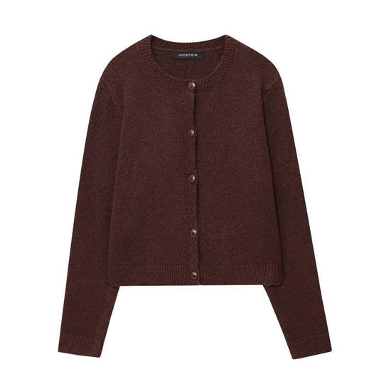Damen kuschelige Strickjacke mit klassischen Knöpfen und Rundhalsausschnitt EB