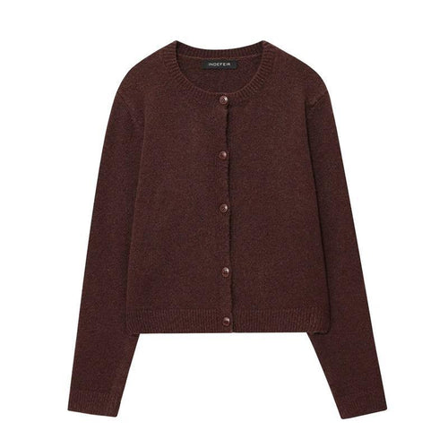 Damen kuschelige Strickjacke mit klassischen Knöpfen und Rundhalsausschnitt EB