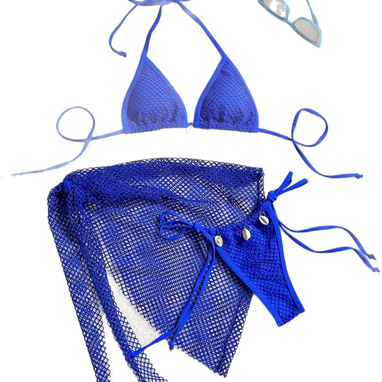 Damen Triangel-Bikini mit transparentem Netzgewebe und Schnürdetails EB