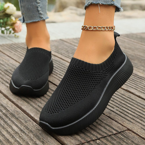 Damen Bequeme Slip-On Sneakers aus atmungsaktivem Strickmaterial EB