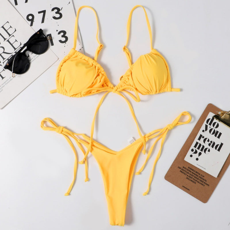 Damen Tiefer Ausschnitt Triangel-Bikini mit verspielten Bindebändern EB
