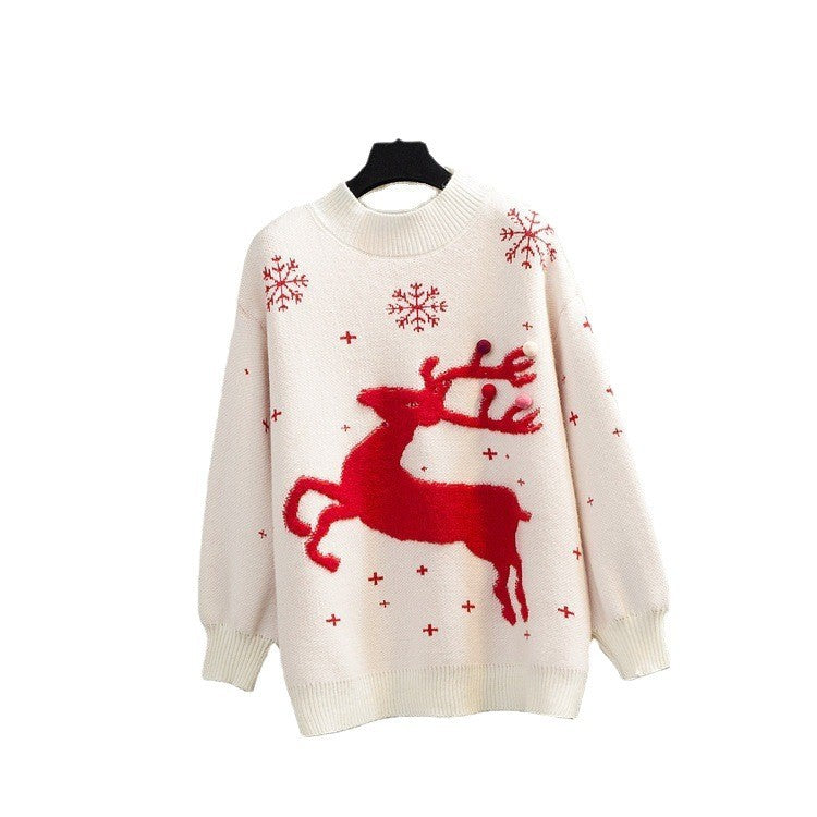 Damen Kuscheliger Weihnachtspullover mit festlichem Rentierdesign EB