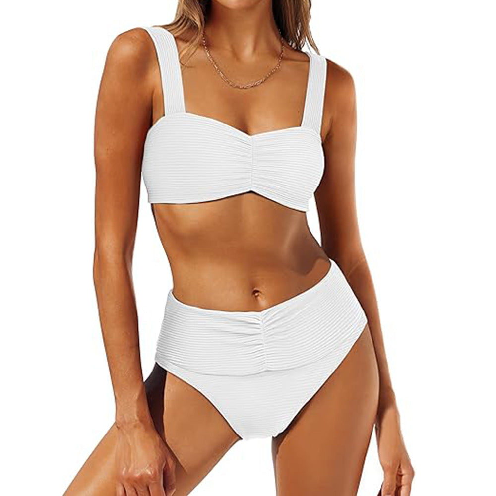 Damen Hochtailliertes Bikini-Set mit modischer Raffung EB