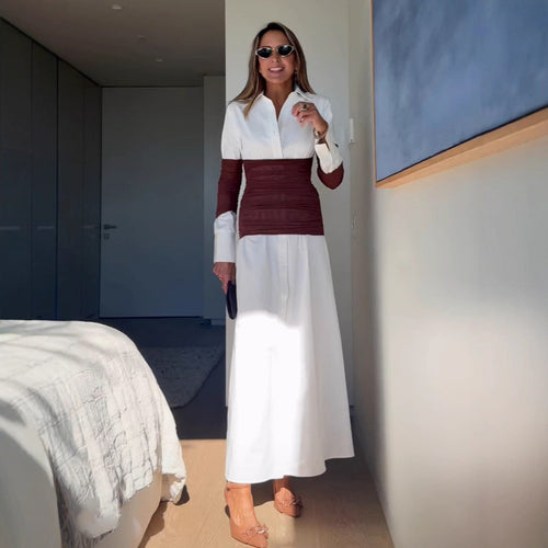 Damen Maxikleid mit innovativem Wickeldesign und modernen Kontrastdetails EB