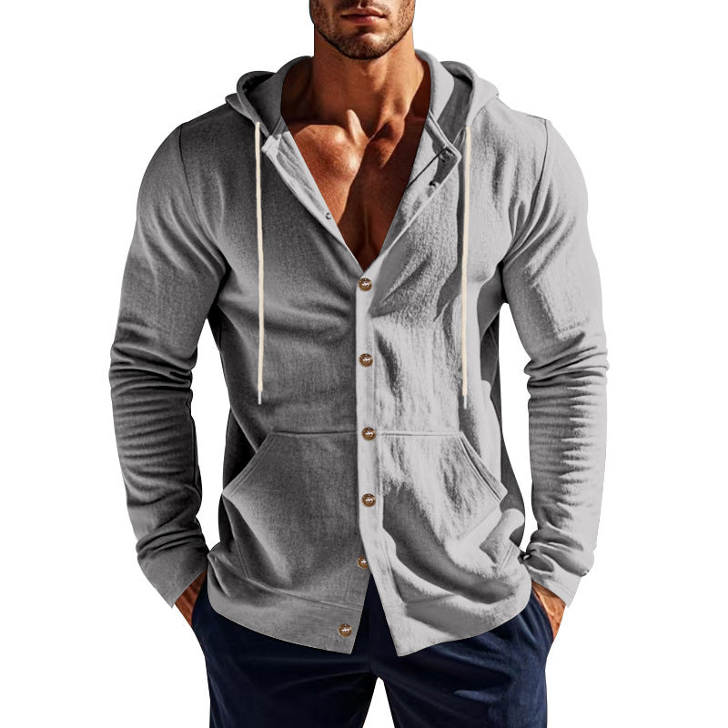 Herren nan Kapuzenknopfjacke aus Baumwollmischung slim fit mit Kängurutasche EB