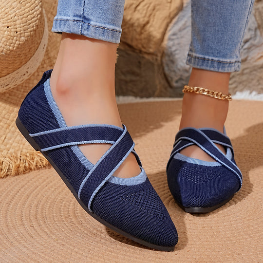 Damen elegante Ballerinas mit kreuzendem Riemen und atmungsaktivem Obermaterial EB
