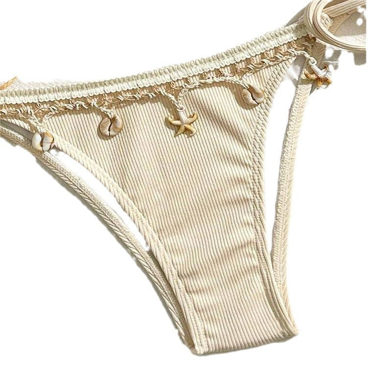 Damen Triangel-Bikini mit dekorativen Schnürdetails und zarten Rüschenelementen EB