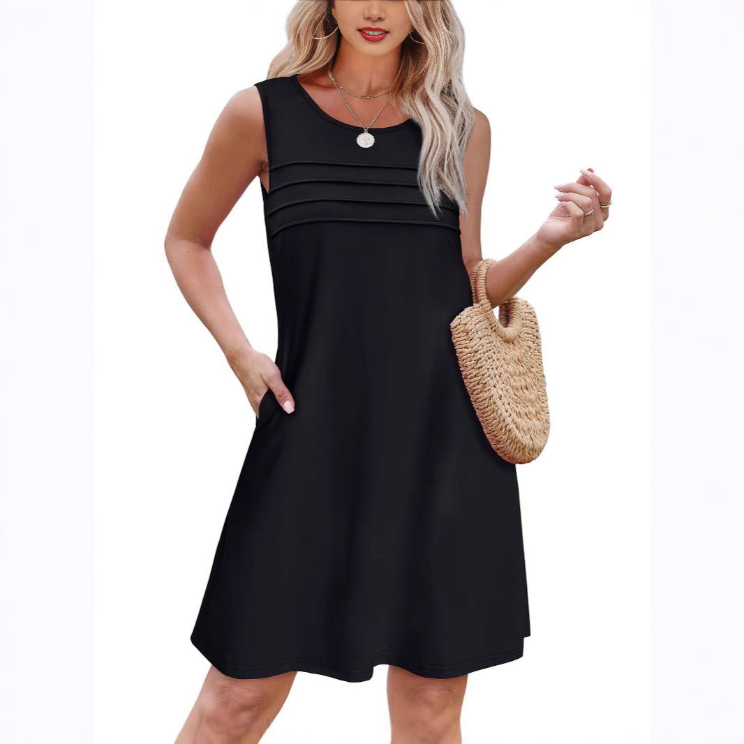 Damen Sommerkleid mit eleganter Faltenstruktur und praktischen Eingrifftaschen EB
