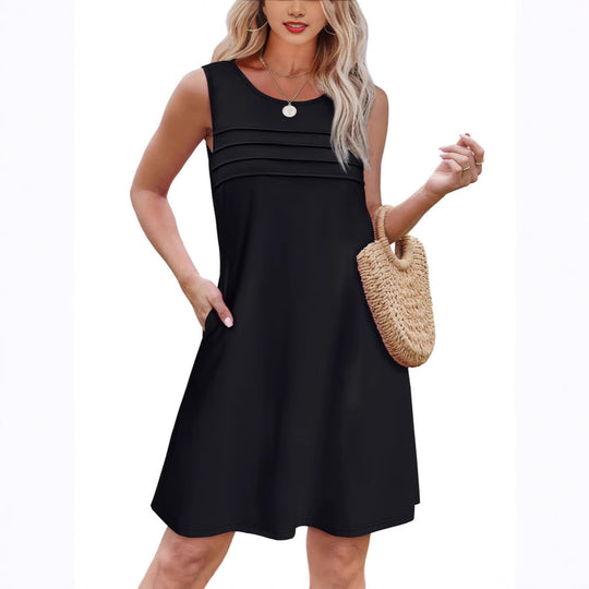 Damen Sommerkleid mit eleganter Faltenstruktur und praktischen Eingrifftaschen EB