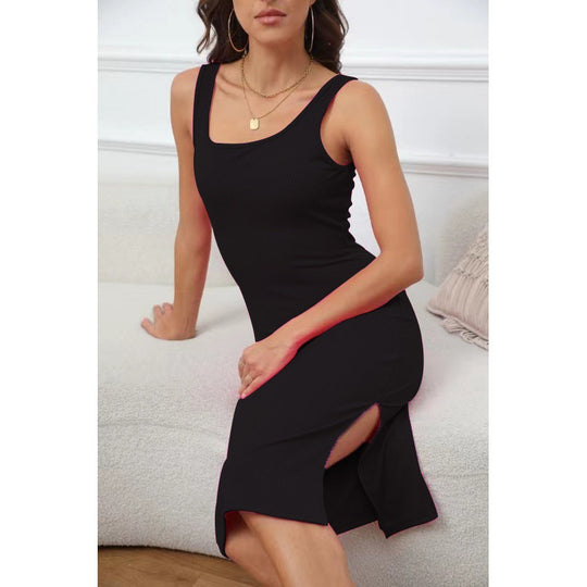Damen figurbetontes Kleid mit asymmetrischem Schlitz und Rippenstruktur EB