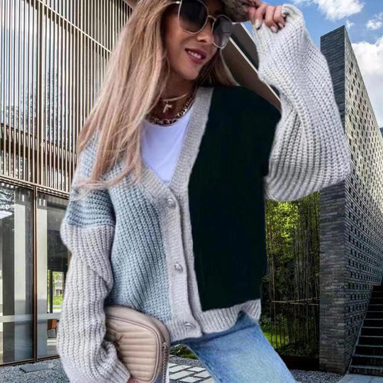 Damen Grobstrick-Knopfjacke im lässigen Oversized-Stil EB