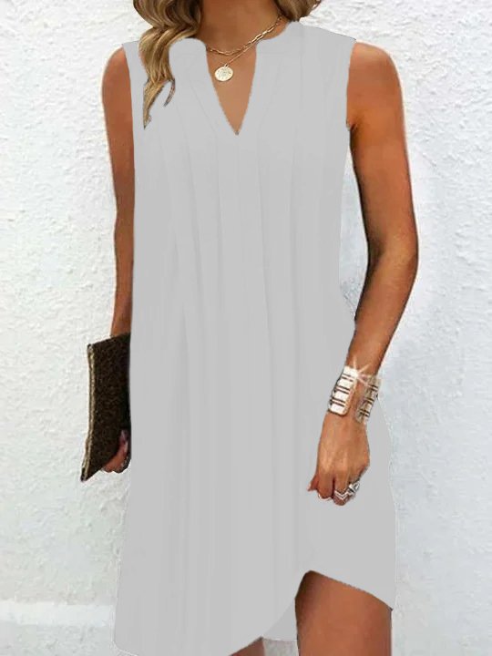 Damen elegantes, ärmelloses Kleid mit V-Ausschnitt und asymmetrischem Saum EB