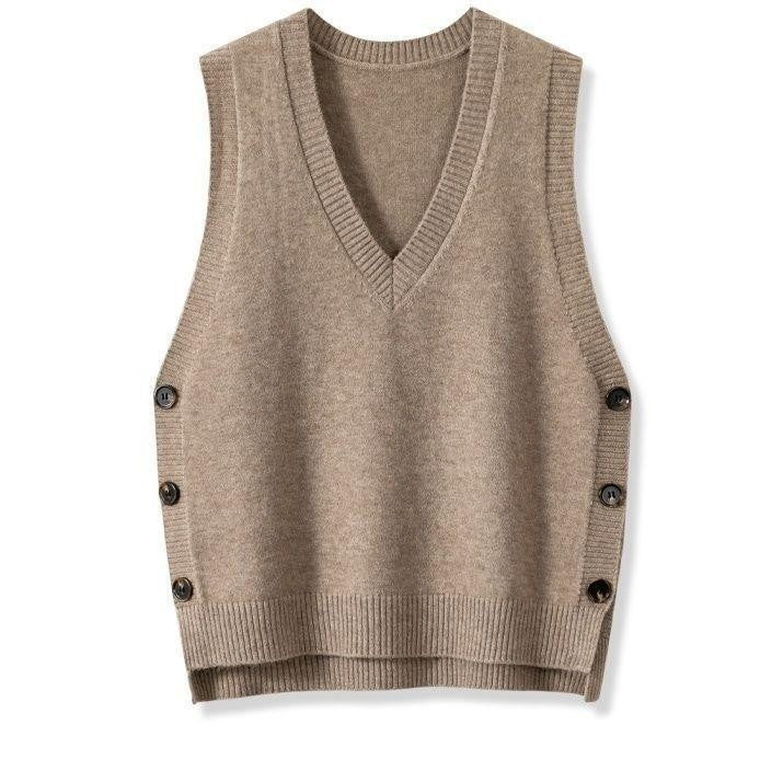 Damen Strickweste mit V-Ausschnitt und Knopfdetails EB