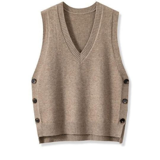 Damen Strickweste mit V-Ausschnitt und Knopfdetails EB