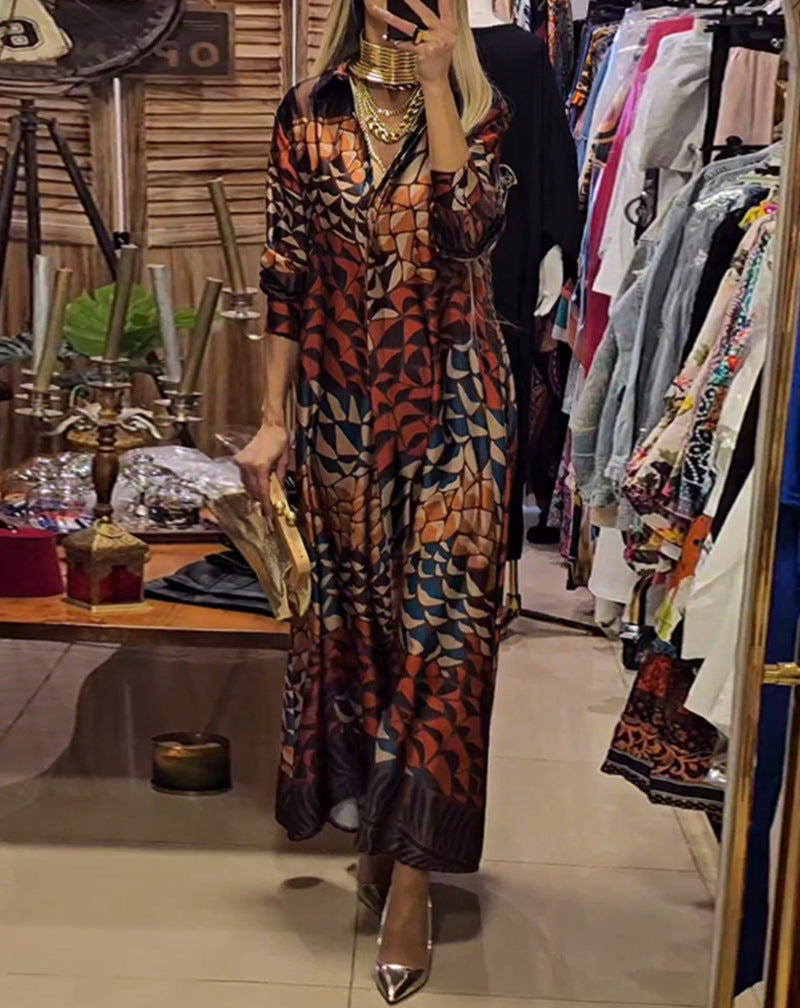 Damen Maxikleid mit modernen geometrischen Mustern Heidi-Mode