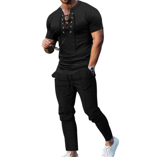 Herren Freizeit-Set mit lässigem Henley-Oberteil und modernen Jogginghosen EB
