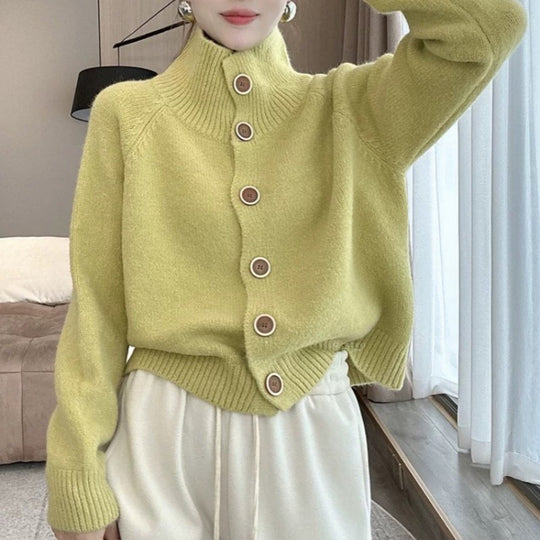 Damen kuscheliger Hochkragen-Cardigan mit Knopfdetails EB