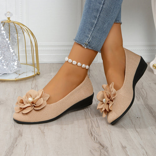 Damen elegante Ballerinas mit stilvoller Blumenapplikation EB